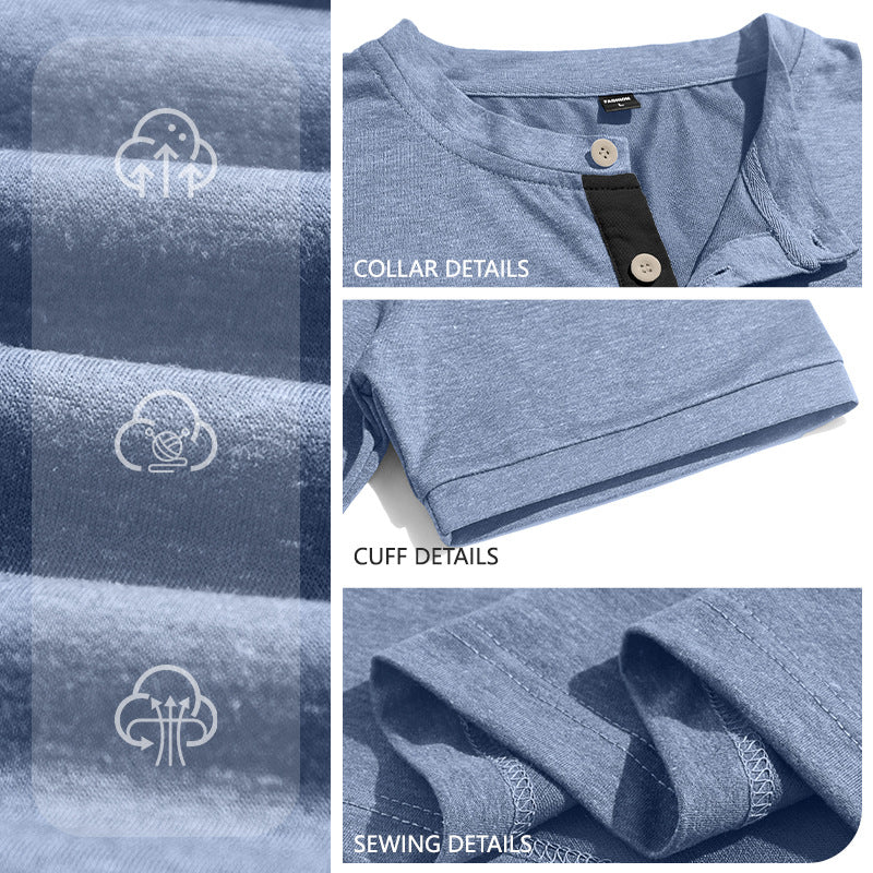 Men's structured cotton henley shirt with short stand-up collar button placket and chest pocket Mune Fashion