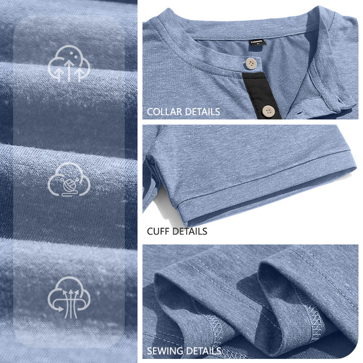 Men's structured cotton henley shirt with short stand-up collar button placket and chest pocket Mune Fashion