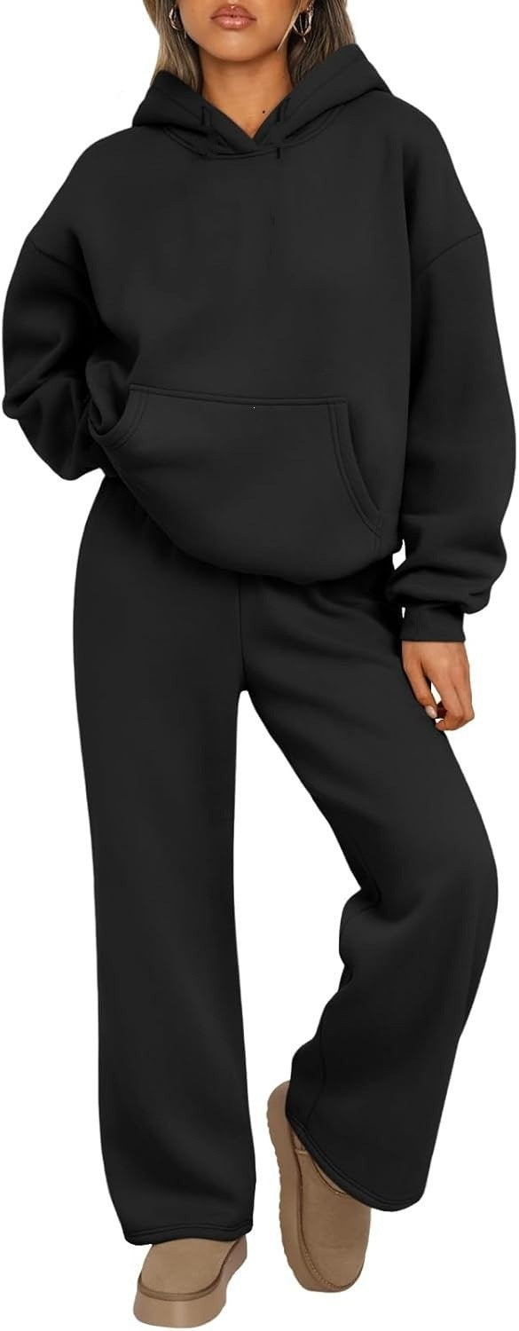 Women's Cozy Loungewear Set with oversized hoodie, kangaroo pocket and wide palazzo jogging pants Mune Fashion