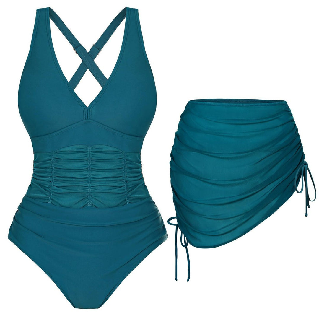 Women's One-Piece Swimsuit with Stylish Gathering Mune Fashion