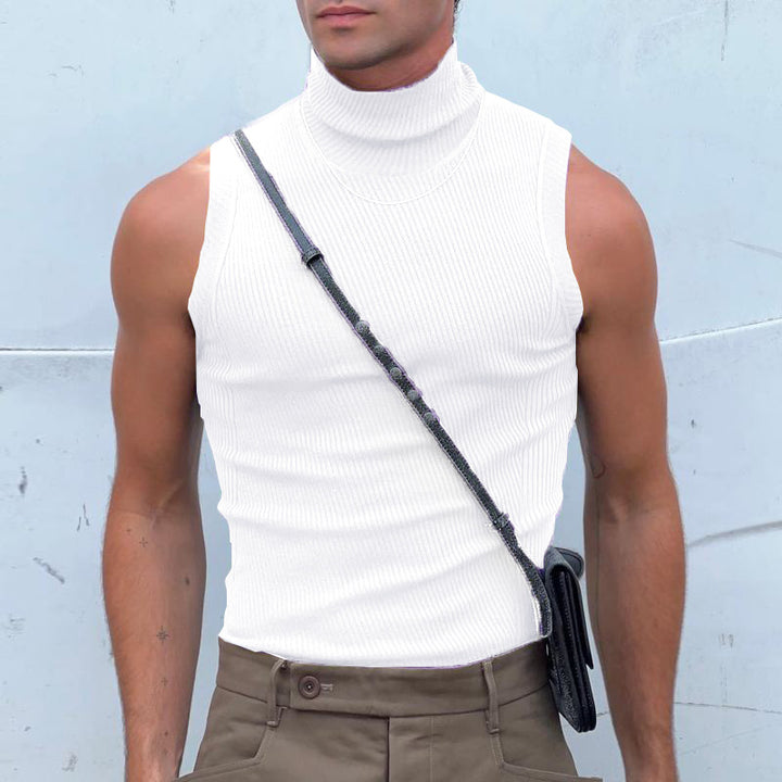 Women's sleeveless turtleneck top made of textured cotton blend Mune Fashion