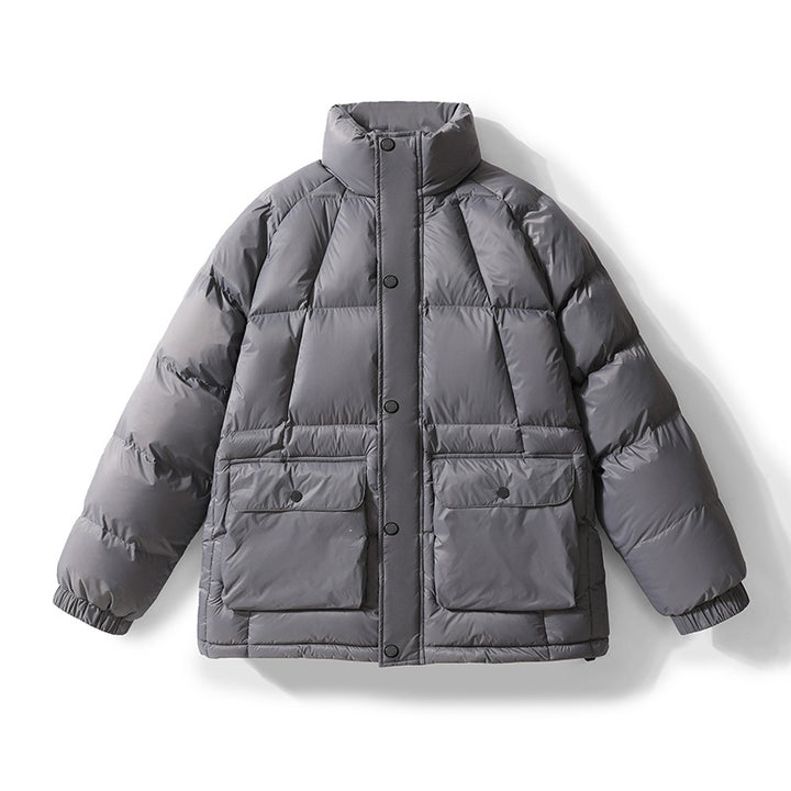 Men's Padded Quilted Jacket with High Stand-Up Collar, Press Button Placket & Large Flap Pockets Mune Fashion