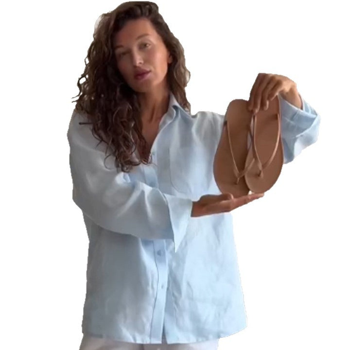 Women's Oversized Linen Shirt Blouse with Chest Pocket and Casual Fit Mune Fashion