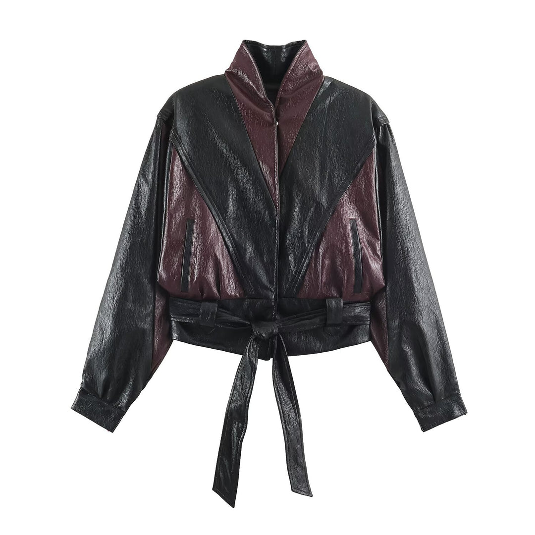 Women's short jacket in blouson style with high collar and tie belt Mune Fashion