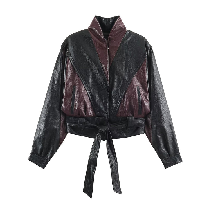 Women's short jacket in blouson style with high collar and tie belt Mune Fashion