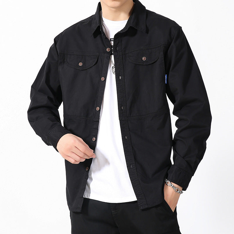 Men's lightweight canvas shirt jacket in overshirt style with chest flap pockets and button closure Mune Fashion