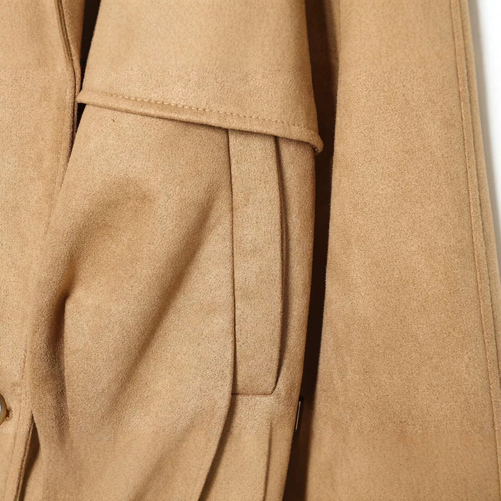Women Short Cut Trench Jacket in Suede Look with Epaulettes and Buckle Cuffs Mune Fashion