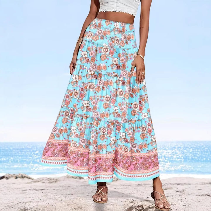 Women's maxi skirt with elastic smocked waistband and flowing paisley print Mune Fashion