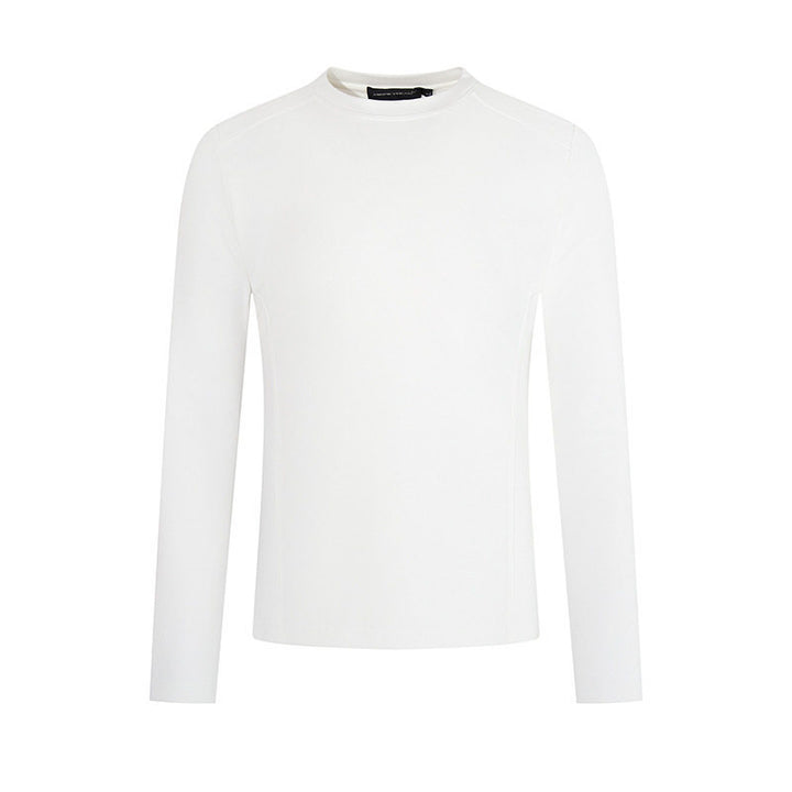 Men's Breathable Slim-Fit Fine Knit Long Sleeve Shirt with Round Neck Mune Fashion