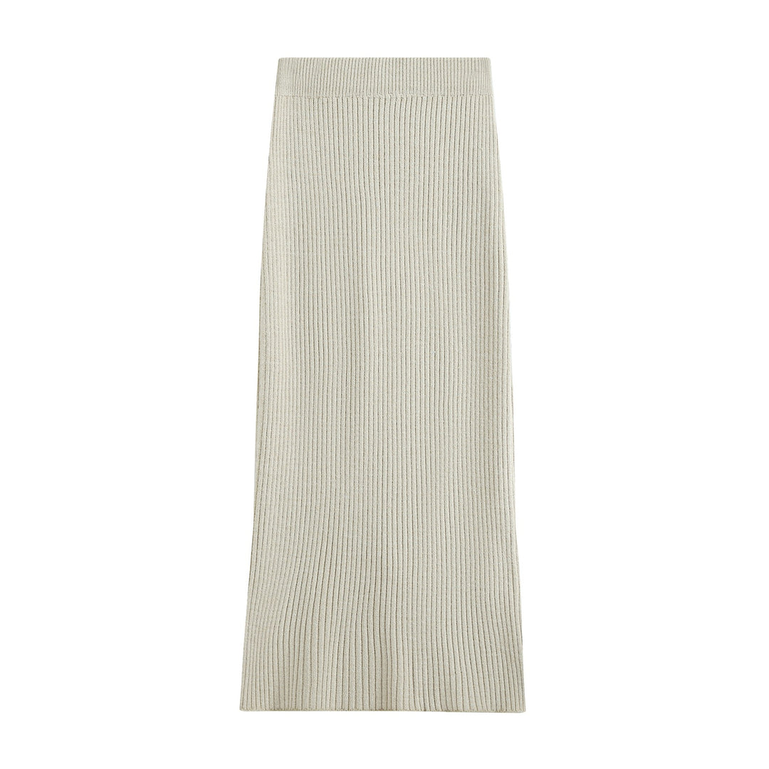 Women's Two-Piece Ribbed Knit Set with Short Sweater and Midi Skirt Mune Fashion