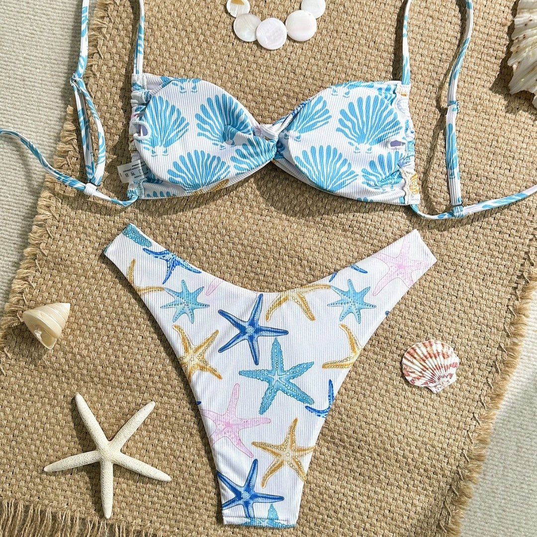 Women's triangle bikini with maritime star pattern and refined straps Mune Fashion
