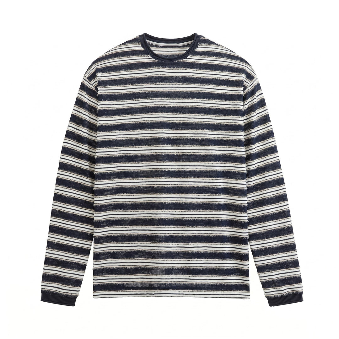 Unisex Long-sleeved fine knit shirt with striped structure and ribbed collar Mune Fashion