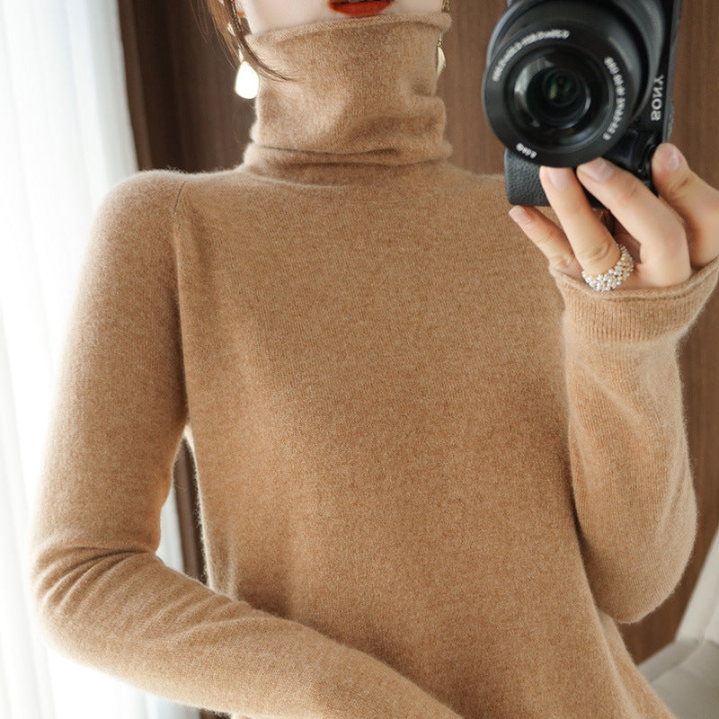 Women's Soft Roll Neck Sweater in Cashmere-Look with Thumb Hole and Fitted Silhouette Mune Fashion