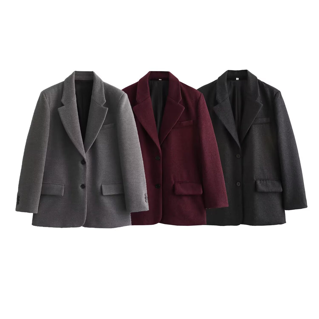Women Long Wool Blend Double-Breasted Coat with Notched Collar and Flap Pockets Mune Fashion