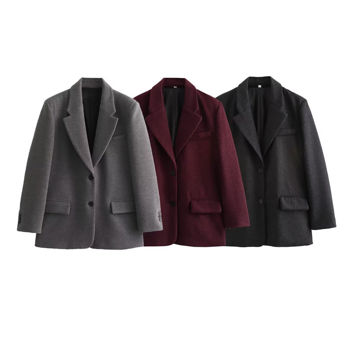 Women Long Wool Blend Double-Breasted Coat with Notched Collar and Flap Pockets Mune Fashion