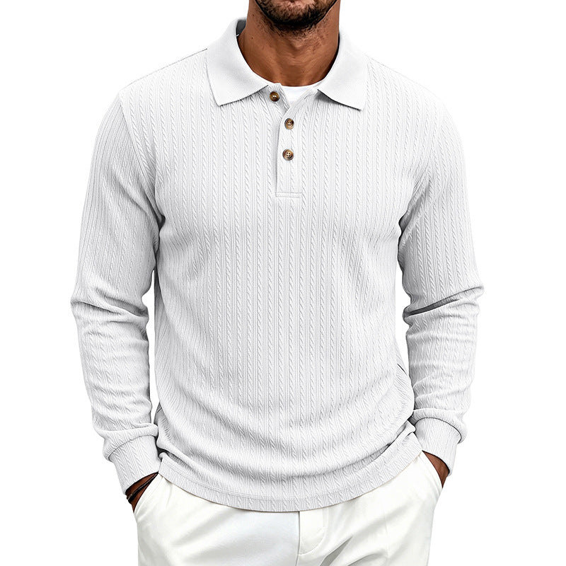Men's Structured Long Sleeve Polo in Fine Knit with Cable Pattern and Button Placket Mune Fashion