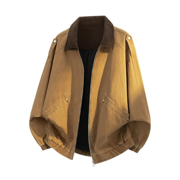 Men's Oversized Jeans Bomber Jacket with ribbed stand-up collar, patch pockets and elastic hem Mune Fashion