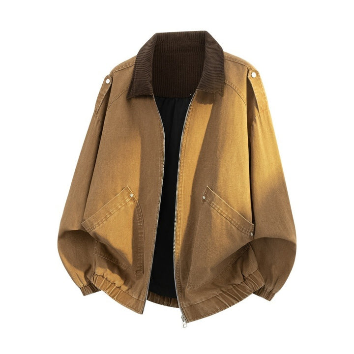 Men's Oversized Jeans Bomber Jacket with ribbed stand-up collar, patch pockets and elastic hem Mune Fashion