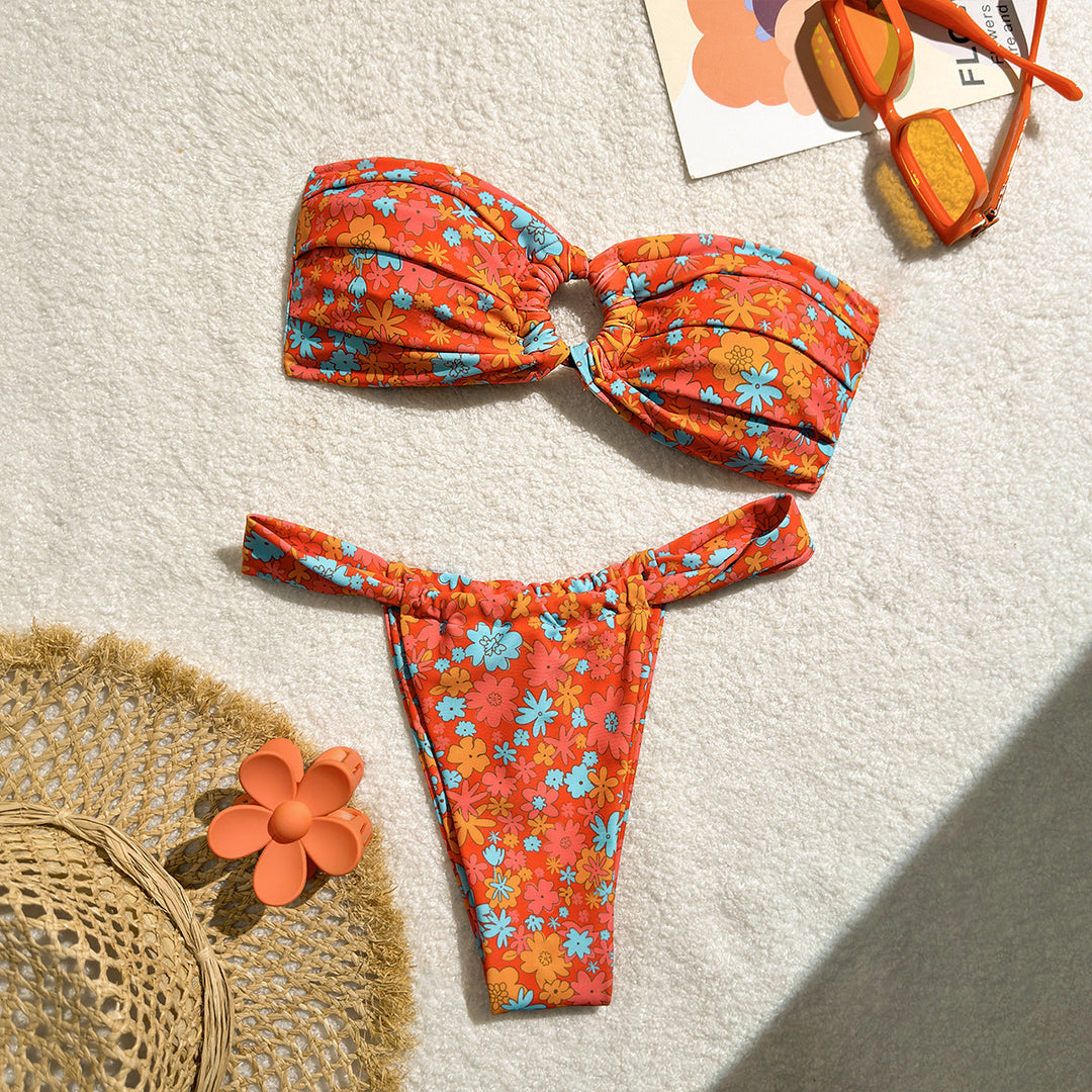 Women’s bandeau bikini with floral pattern and loop detail Mune Fashion