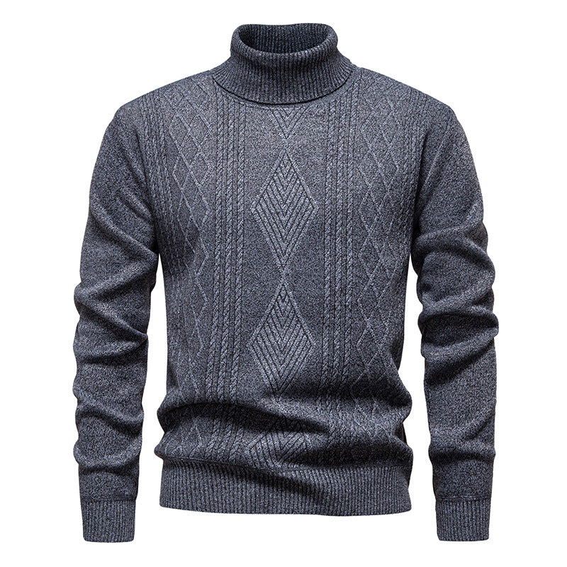 Men's fine-knit turtleneck sweater with structured cable pattern texture and slim fit Mune Fashion
