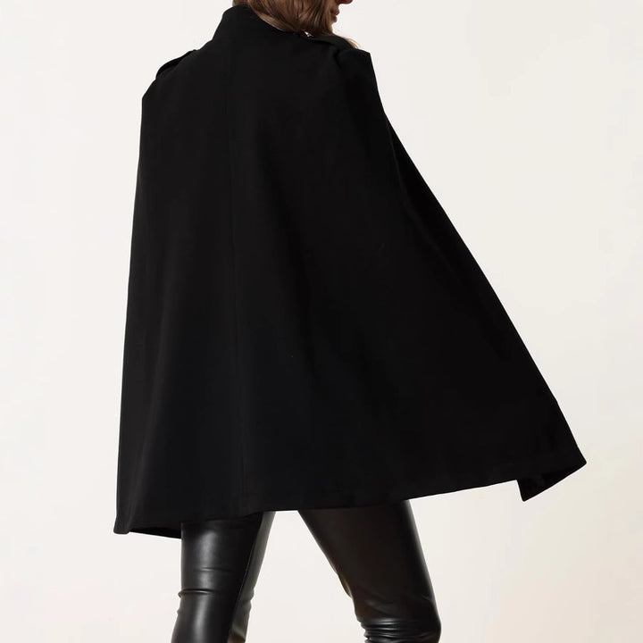 Ladies short cape coat made of wool blend with double-breasted shoulder straps and arm slits Mune Fashion