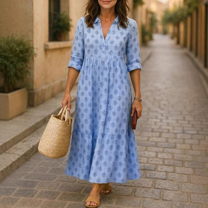 Women's maxi dress with elegant collar and floral patterns Mune Fashion