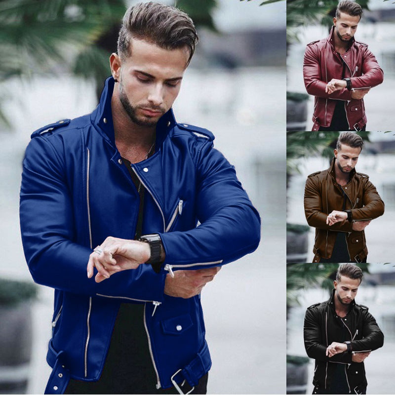 Men's stylish biker jacket made of faux leather with asymmetrical zipper and fitted cut Mune Fashion