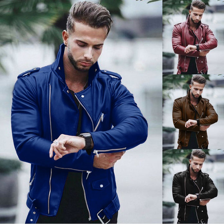 Men's stylish biker jacket made of faux leather with asymmetrical zipper and fitted cut Mune Fashion