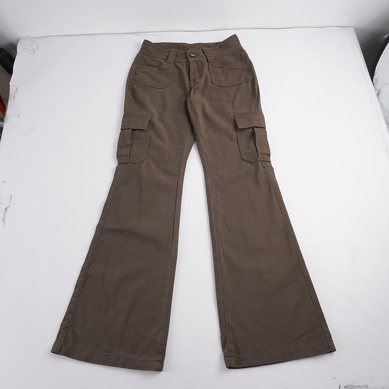 Women nan Cargo-Flared-Pants with high-cut waist, applied leg pockets and flared leg Mune Fashion