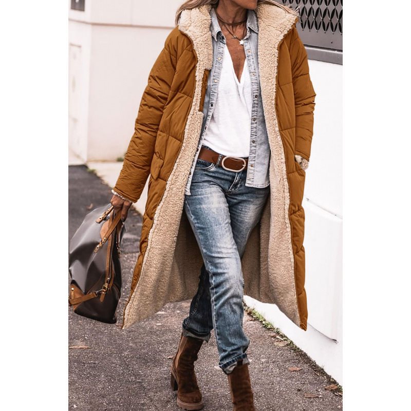 Women's long padded coat with teddy lining, hood and warm padding Mune Fashion