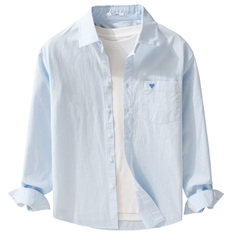 Men's Lightweight Cotton Overshirt with Chest Pocket and Subtle Heart Embroidery Mune Fashion