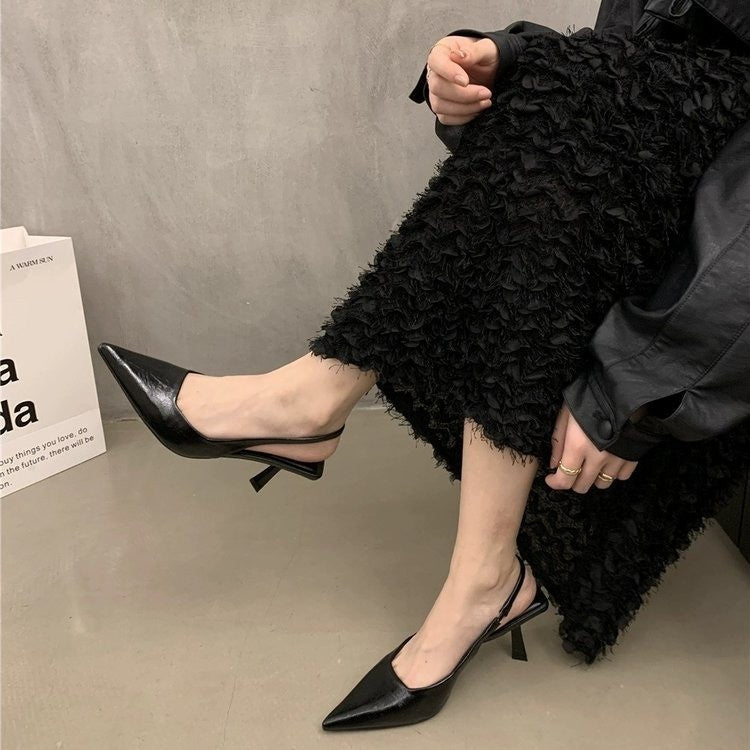 Women pointed toe slingback pumps with low stiletto heel and patent finish Mune Fashion