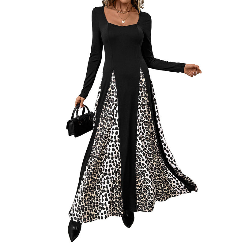 Women's maxi dress with panel look and contrasting leopard print inserts Mune Fashion