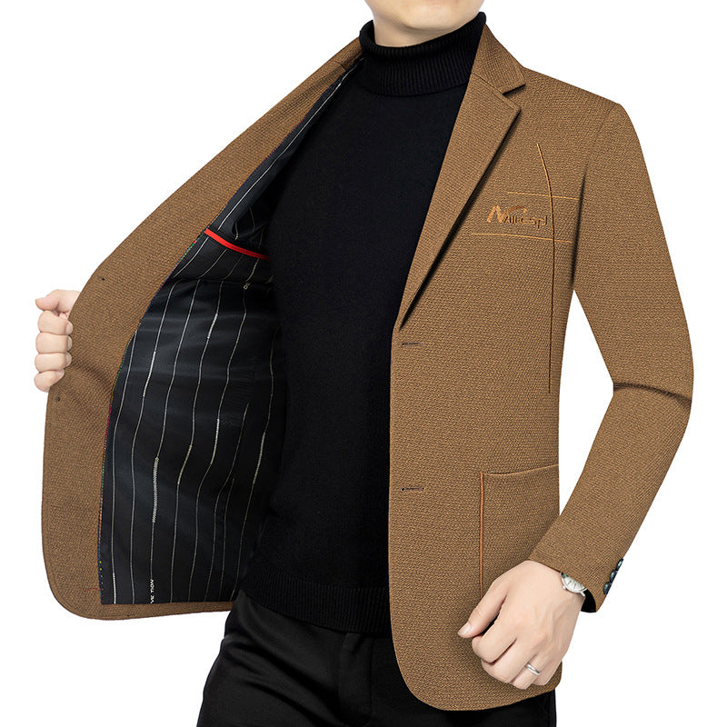 Men's Modern Textured Blazer half-lined with quilted thermo lining and chest embroidery Mune Fashion