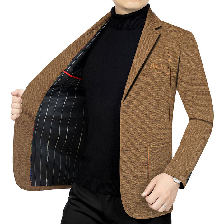 Men's Modern Textured Blazer half-lined with quilted thermo lining and chest embroidery Mune Fashion