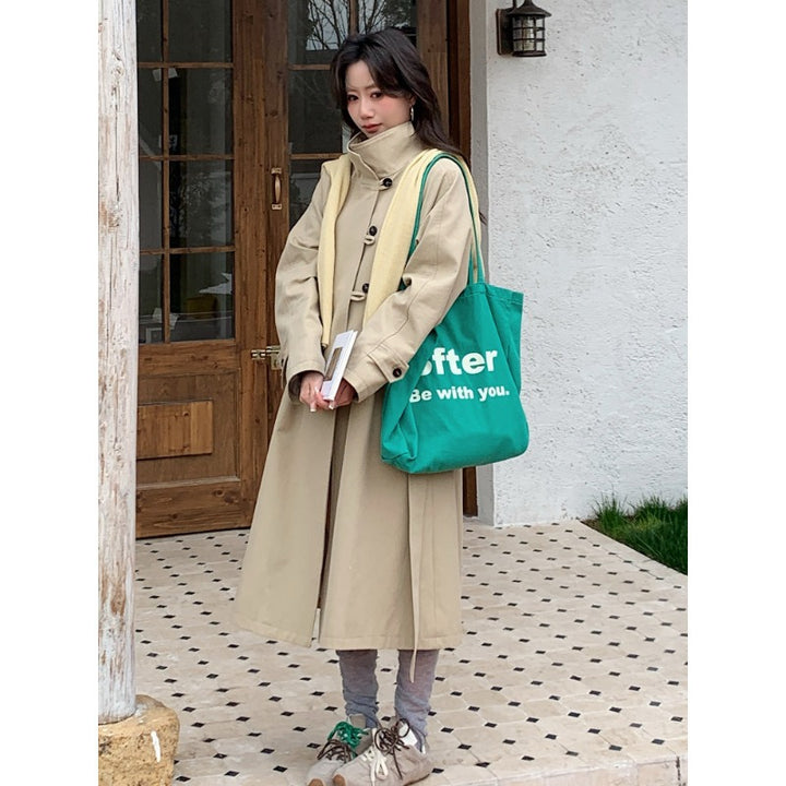 Ladies Longer Trench Coat with High Stand-Up Collar and Raglan Sleeves Mune Fashion