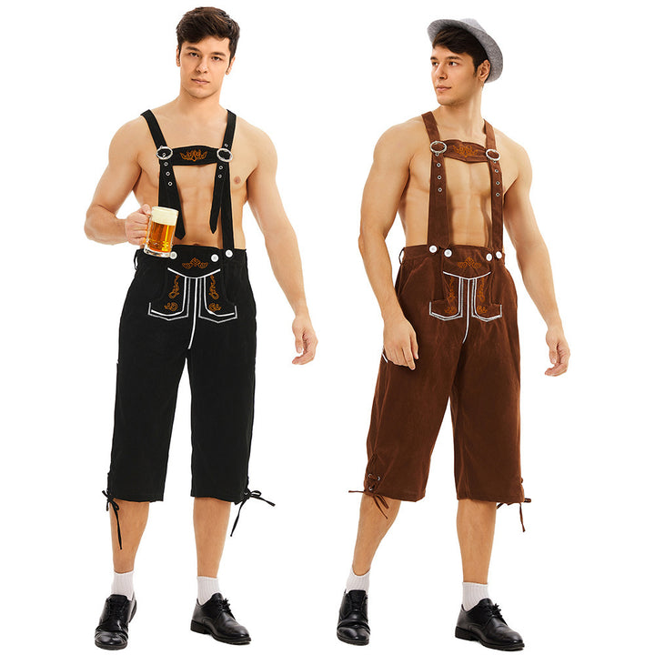 Men's knee-length suede imitation leather pants with detailed embroidery Mune Fashion