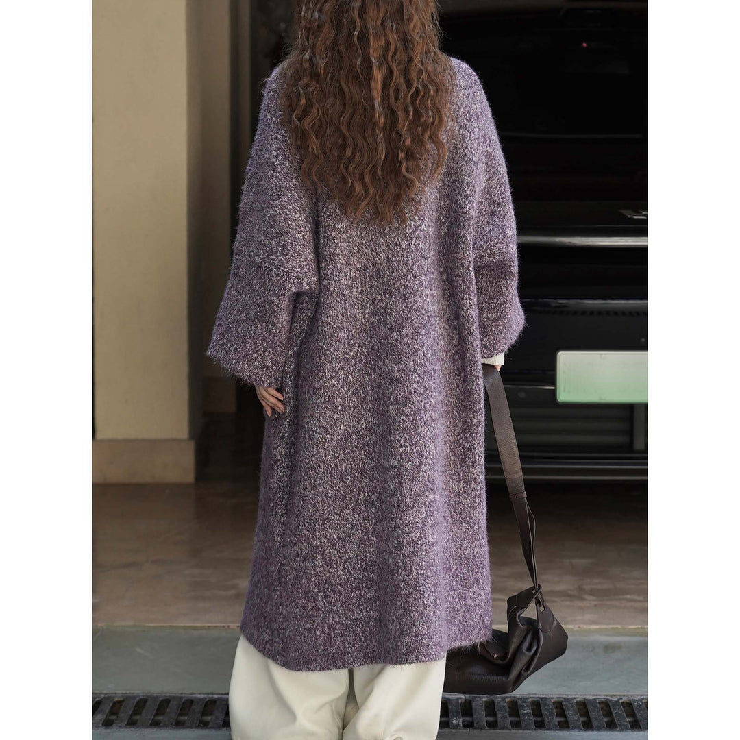 Women’s Long Bouclé Coat in Oversized Style with Discreet Button Placket Mune Fashion