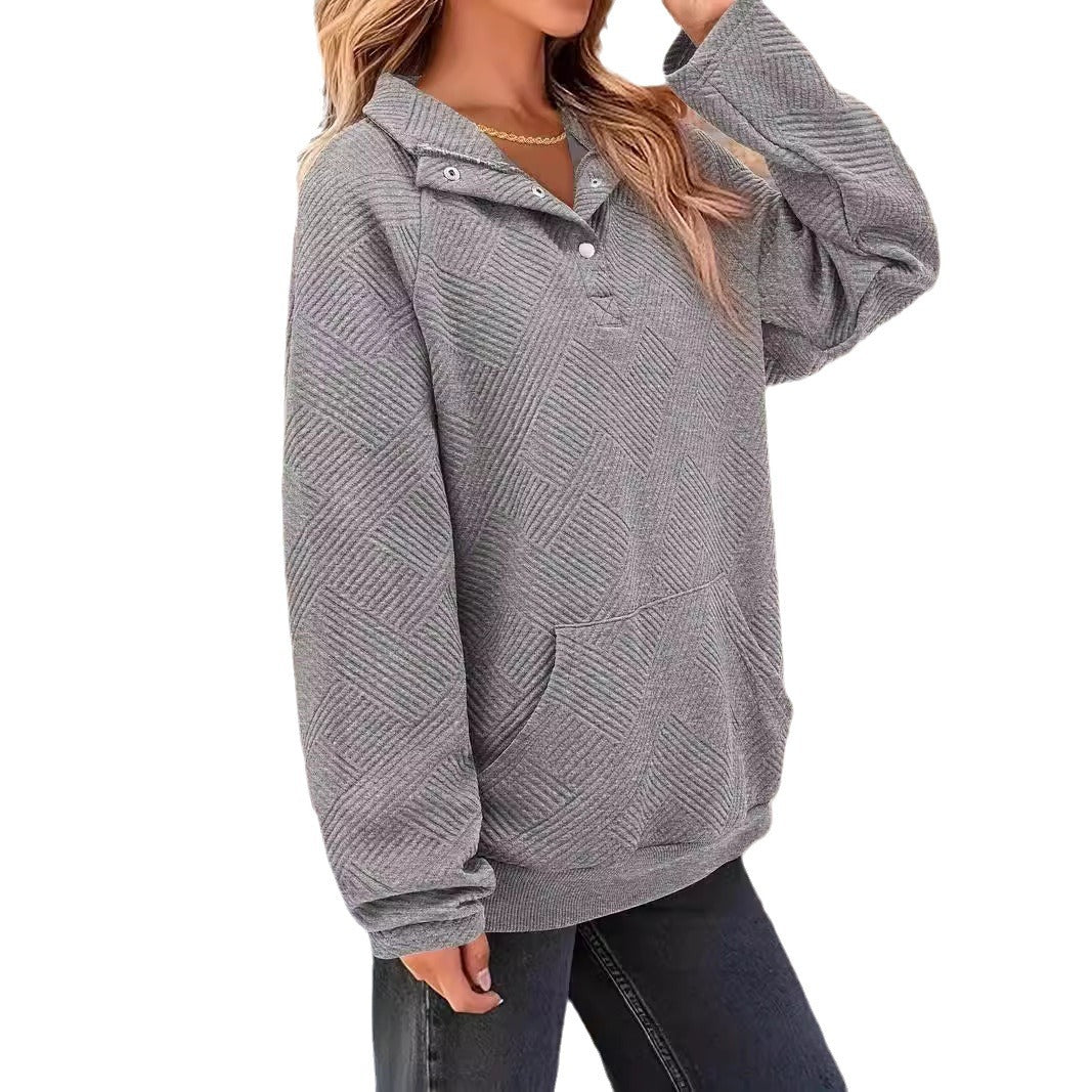 Women's Textured Oversized Hoodie with Henley Placket and Kangaroo Pocket Mune Fashion