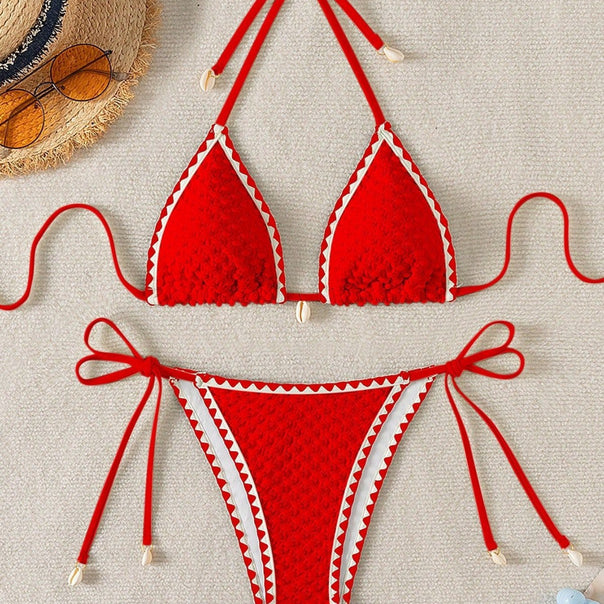 Women Triangle Bikini with delicate shell embellishments Mune Fashion