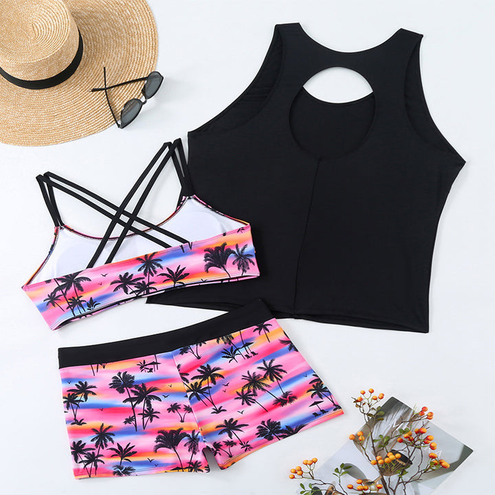 Ladies sporty bikini set with loose tank top and fashionable shorts Mune Fashion