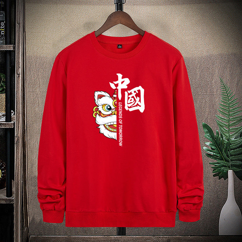Men's sweatshirt with traditional lion dance motif and round neckline Mune Fashion