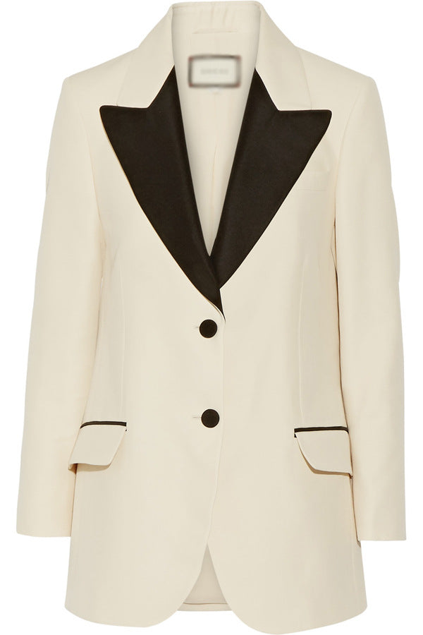 Women’s Tuxedo Jacket in Tailoring with pointed Shawl Collar and contrasted Lapel Trim Mune Fashion