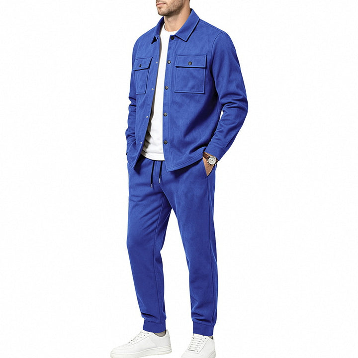 Men's velour lounge set with overshirt, patch breast pockets, and tapered jogging pants Mune Fashion