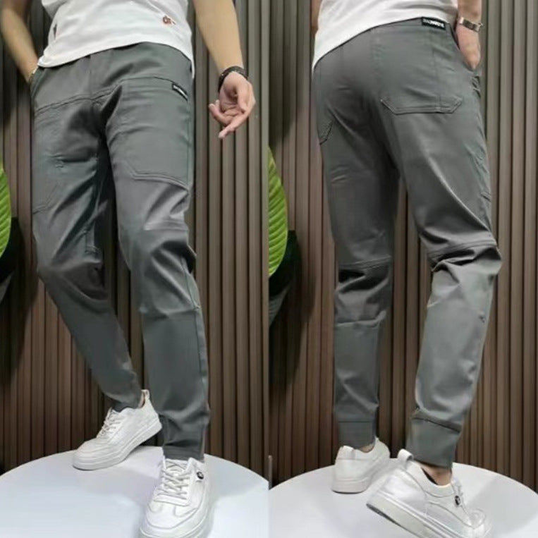 Men's sporty cargo jogger pants with elastic waistband, drawstring, and tapered leg hem Mune Fashion