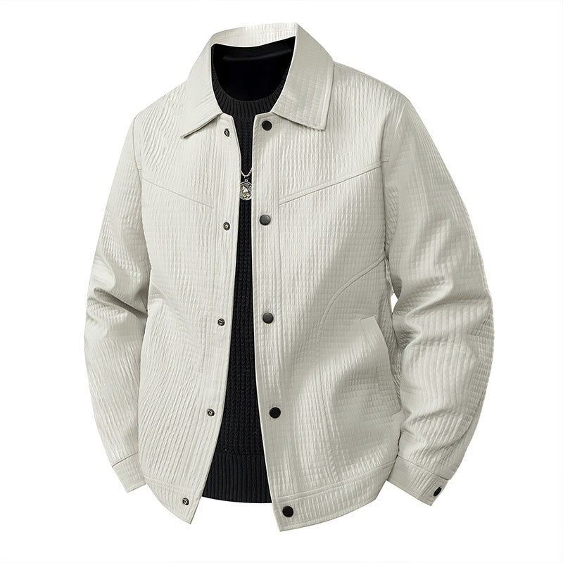 Men's Light Transitional Jacket in Worker Style with Microstructured Twill Look and Snap Button Placket Mune Fashion
