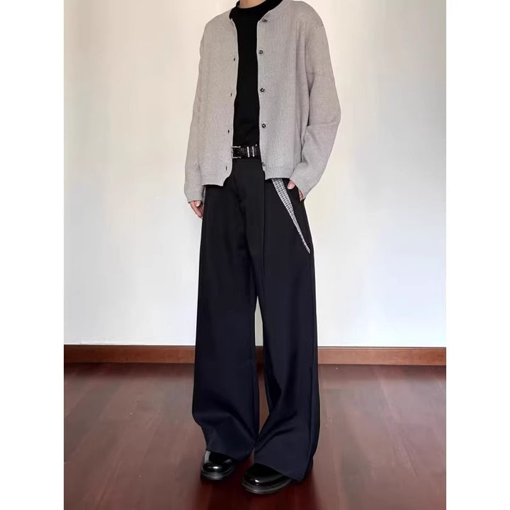 Men's Wide Suit Trousers with High Waist and Check Pattern Inserts Mune Fashion