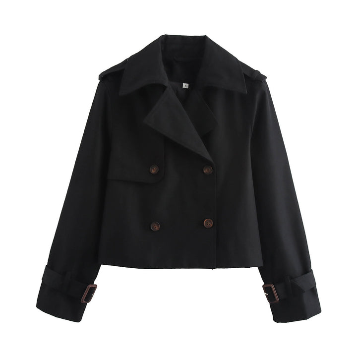 Ladies nan cropped trench coat with double row, epaulettes and adjustable buckle cuffs Mune Fashion