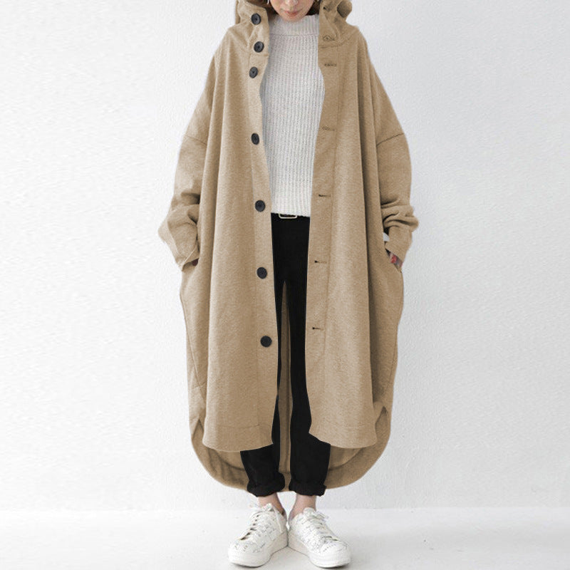 Women's oversized hooded cocoon coat with asymmetrical hem and large side pockets Mune Fashion