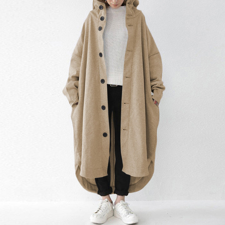 Women's oversized hooded cocoon coat with asymmetrical hem and large side pockets Mune Fashion